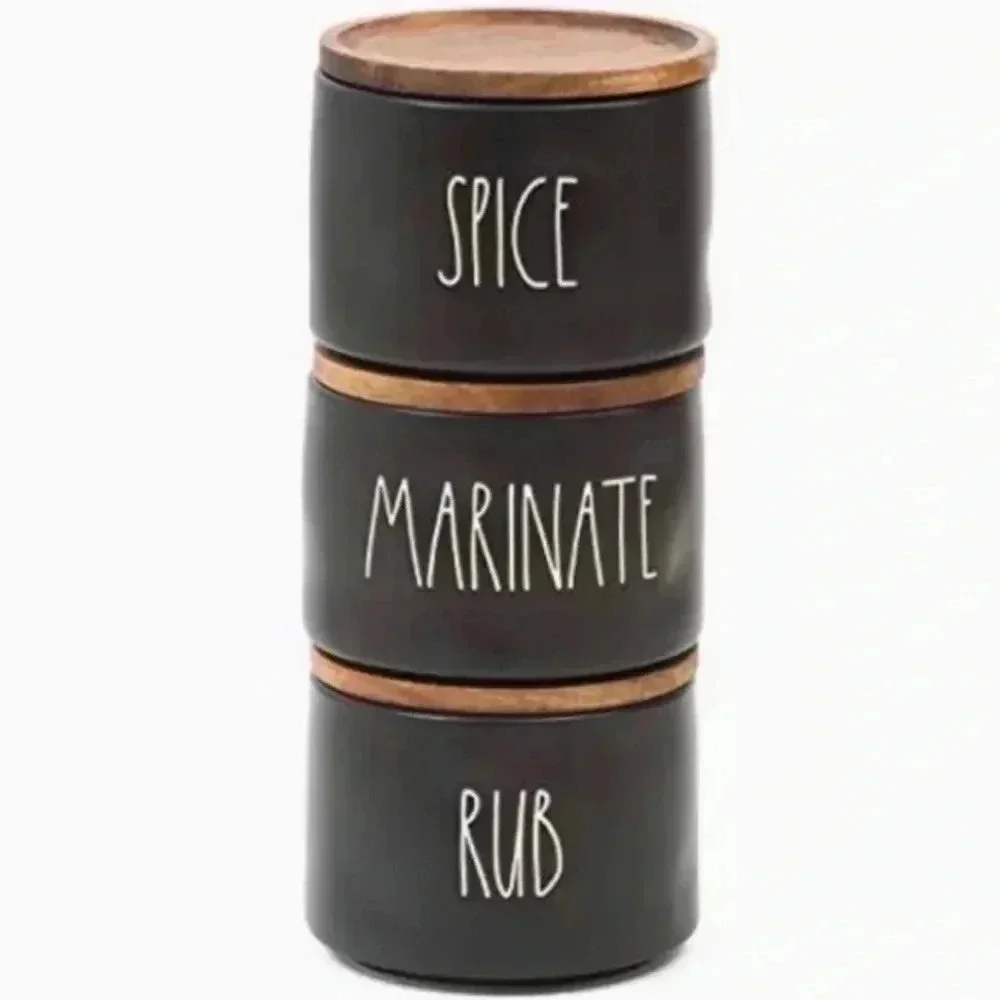 Rae Dunn Black Stackable Spice Marinate‎ Rub Set